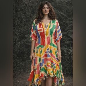 Doh Tak Keh Lipi Abstract Print Satin Midi Dress - 2x - NWT